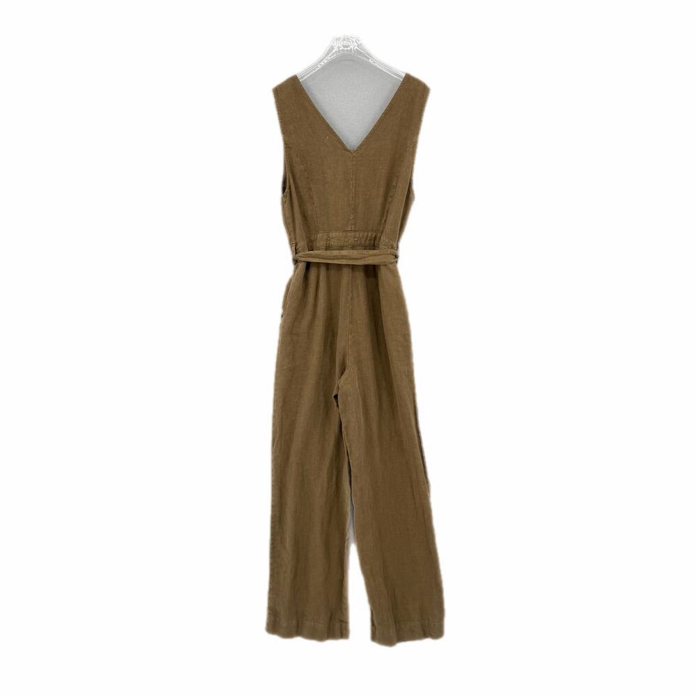 Faherty Alina 100% Linen Sleeveless Waist Tie V-Neck Pockets Button Jumpsuit - Picture 10 of 13